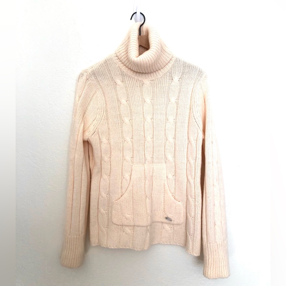 Columbia Cream Alpaca Blend Turtle Neck Cable Knit Sweater L